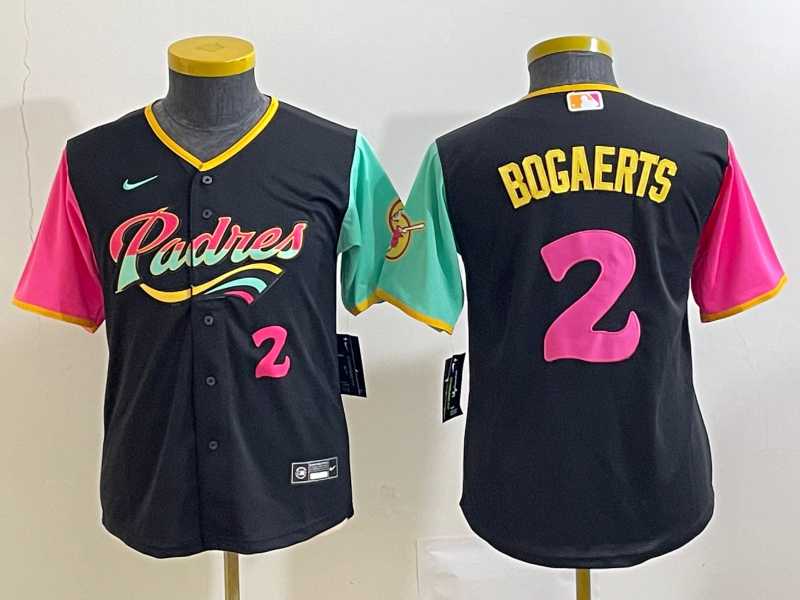 Youth San Diego Padres #2 Xander Bogaerts Number Black NEW 2023 City Connect Cool Base Stitched Jersey->mlb youth jerseys->MLB Jersey